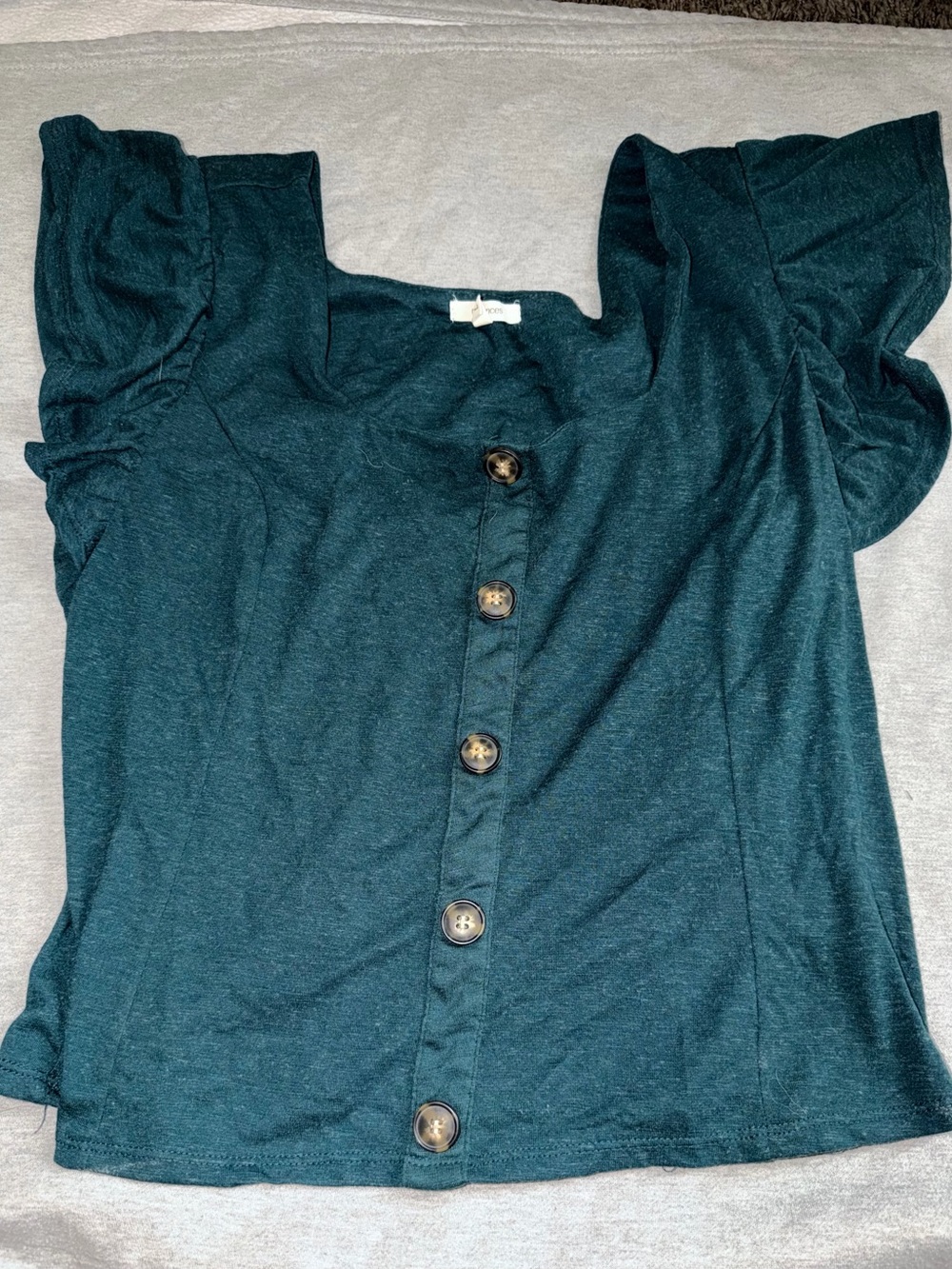 Womens Button-Front Puff Sleeve Top - Dark Teal